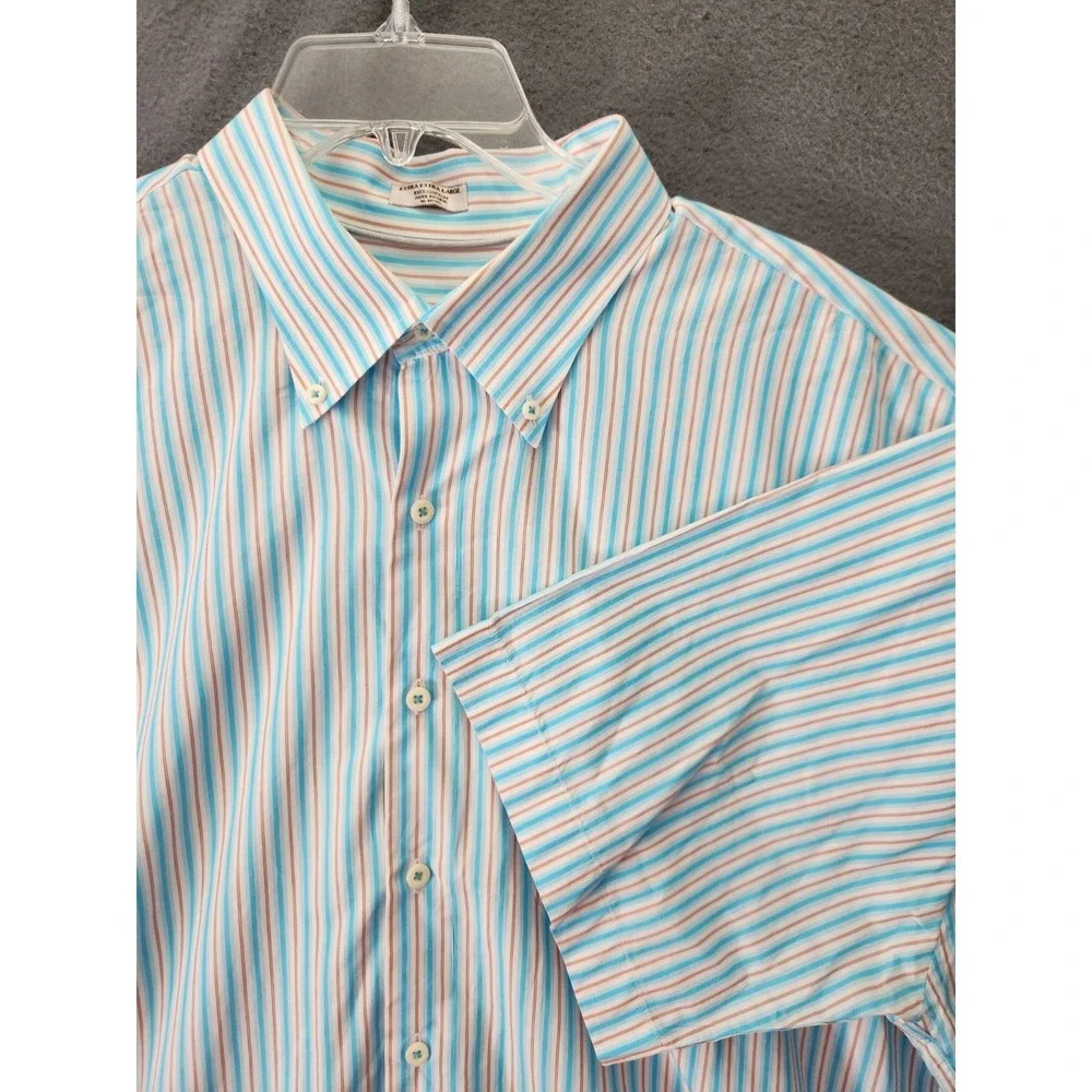 Peter Millar Men's Aqua White Pink Stripe Cotton Casual Dress Preppy‎ Shirt XXL